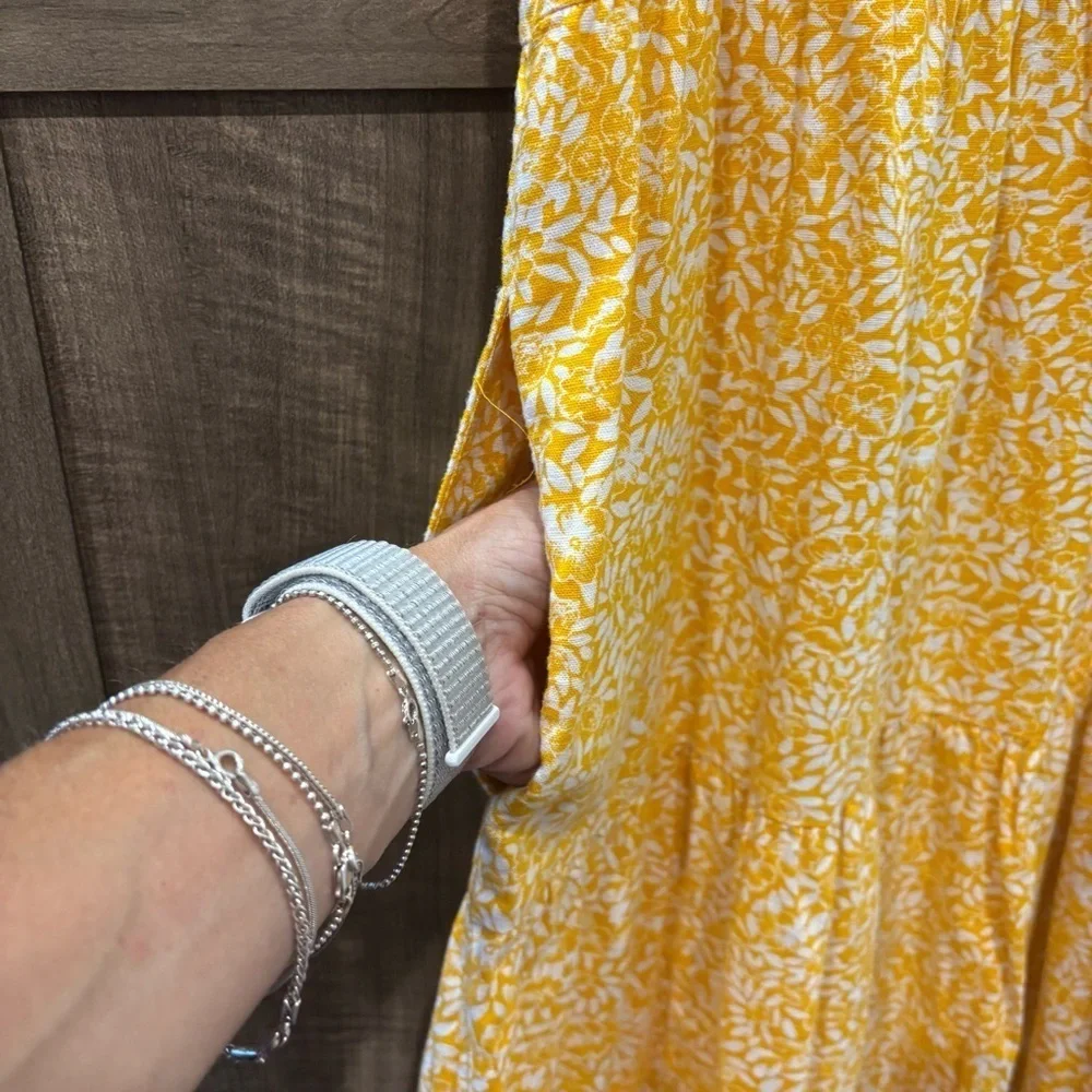J. Crew Factory Linen Blend Printed Tiered Dress  Yellow Floral size 10